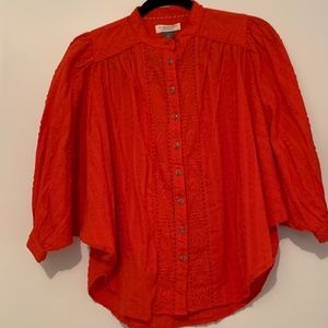 Pilcro red button down blouse, XS petite